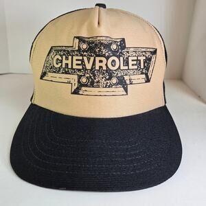 Vintage Chevrolet Bowtie Logo Trucker Hat Snapback Black Cream Mesh Foam Rot